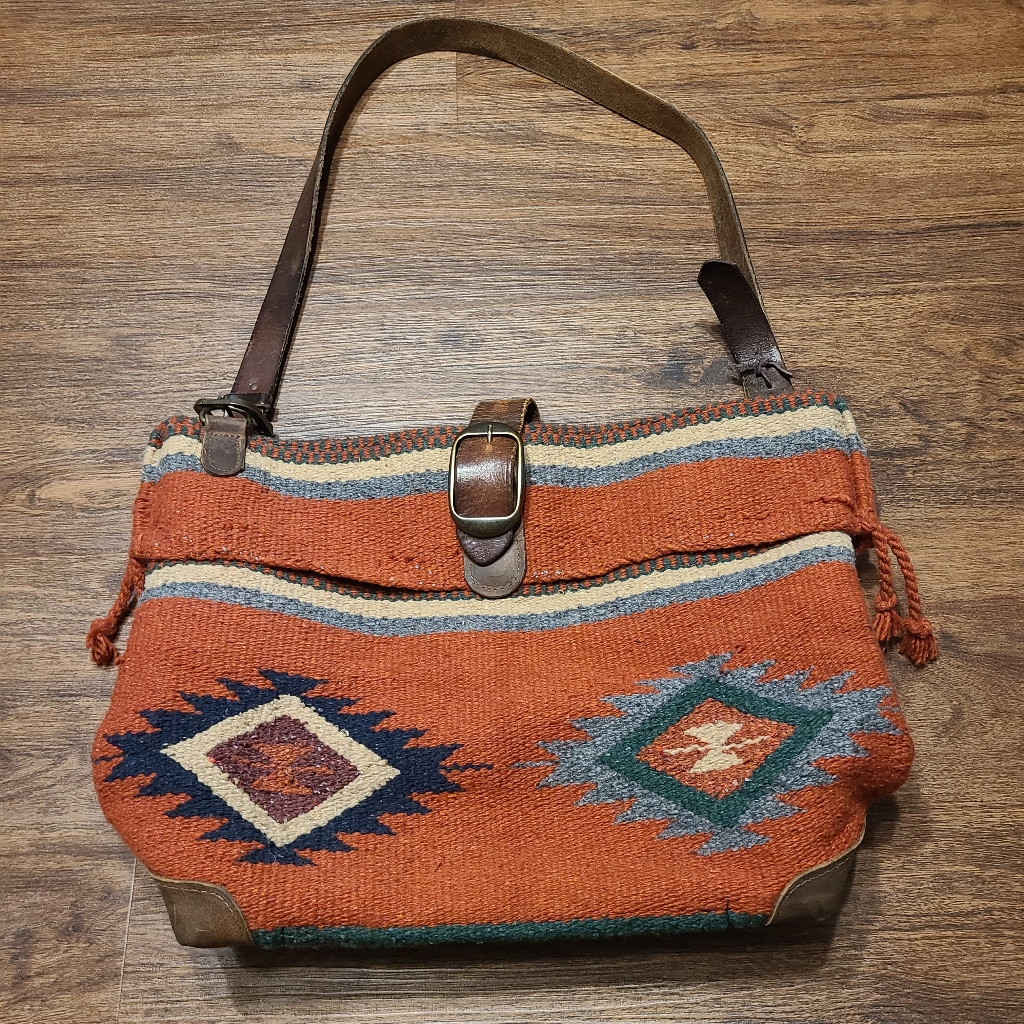 Mcfadin Orange Southestern Aztec Wool Blanket Purse Bag